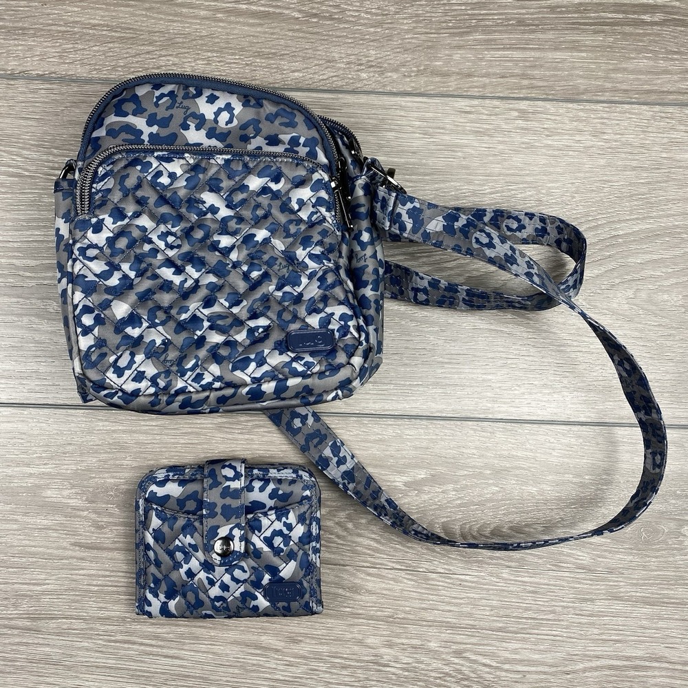 Lug Can Can Crossbody Bag & Minuet Wallet Matching Blue‎ Grey Leopard